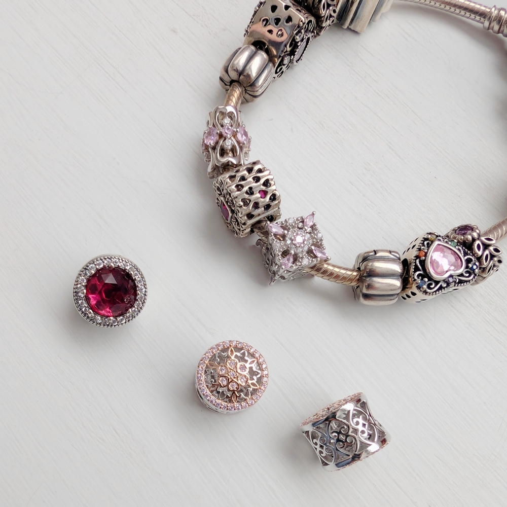 Silver and Pink Charm Bracelet Trio Of Charms